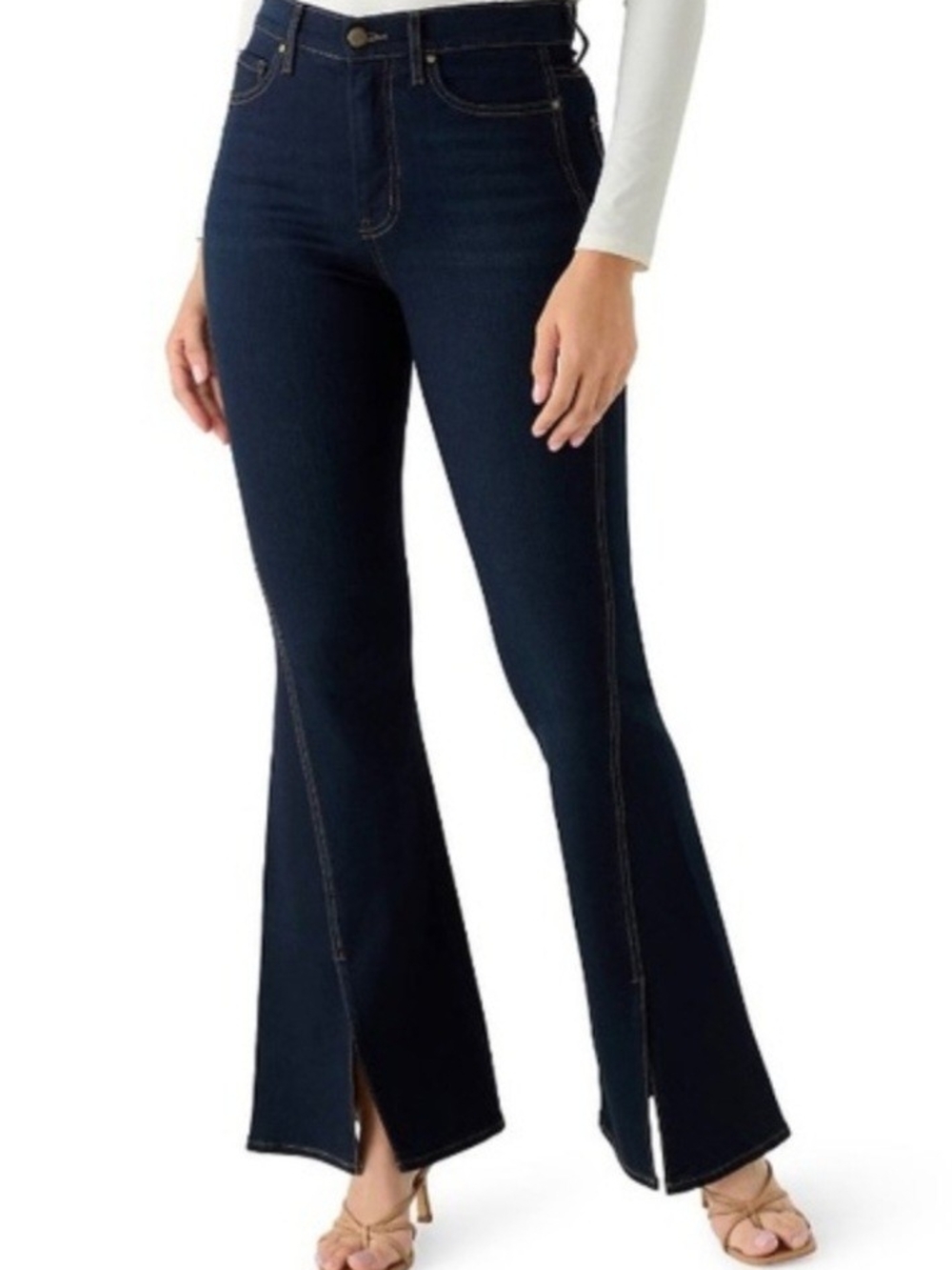 Jessica Simpson Dark Indigo High-Rise Flare Jeans with Front Slit 27/4